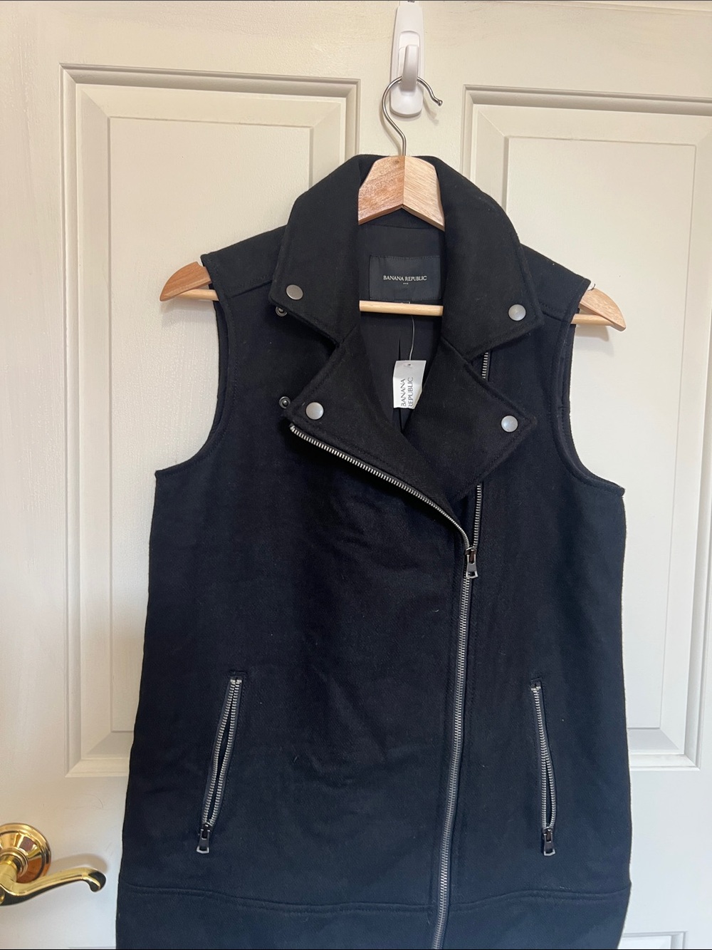 Banana Republic Black Sleeveless Moto-Style Vest